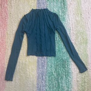 BDG blue mock-neck long-sleeve shirt, XS